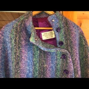 Irish wool Hourihan cape in purple, blue, green.